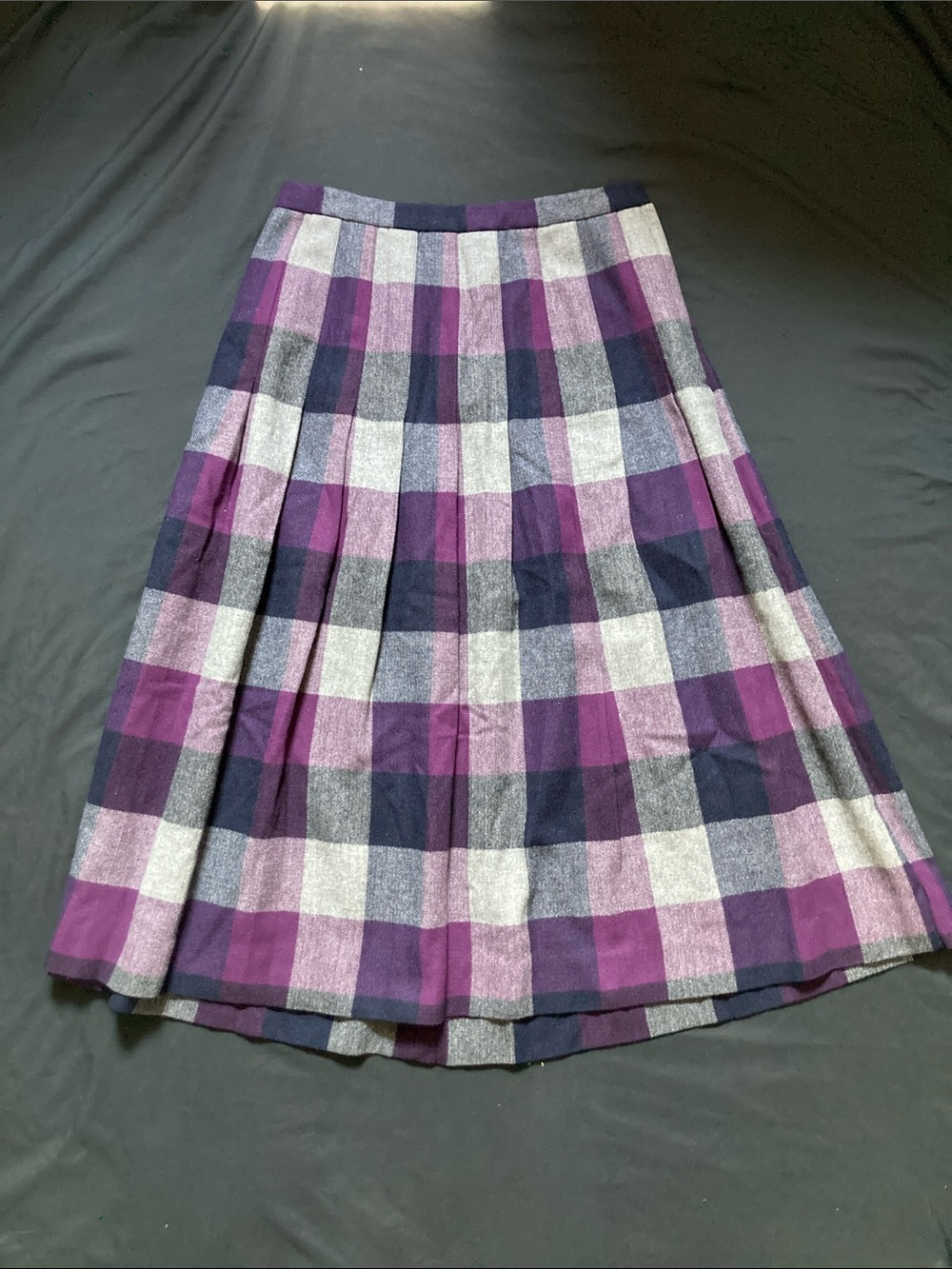 VTG Breckenridge Wool Skirt Purple Plaid Pleated A-Line Union Made Size 12